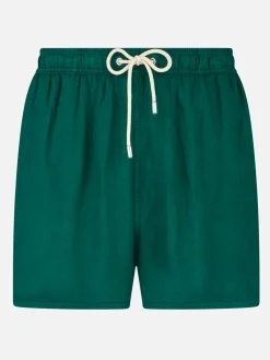 Einfarbige mittellange Badeshorts aus Leinen in Grün