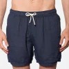 Einfarbige mittellange Badeshorts aus Leinen in Blau