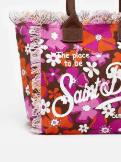 Einkaufstasche aus Baumwollcanvas mit Retro-Blumendruck