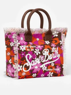 Einkaufstasche aus Baumwollcanvas mit Retro-Blumendruck