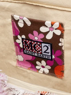 Einkaufstasche aus Baumwollcanvas mit Retro-Blumendruck