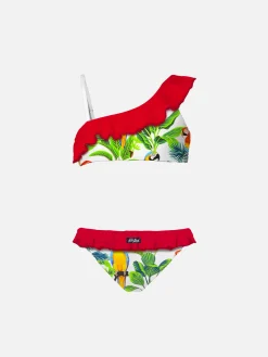 Einschultriger Bikini für Mädchen mit Rüschen