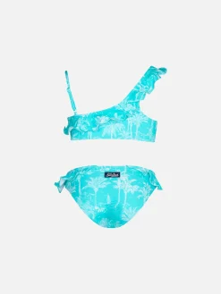 Einschultriger Toile-de-Jouy-Rüschenbikini für Mädchen