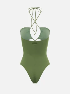 Einteiliger Badeanzug Kinsley mit Cut-outs in Militärgrün