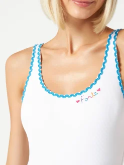Einteiliger Badeanzug mit Forte-Stickerei