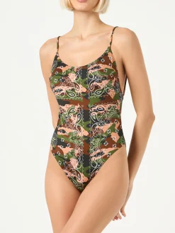 Einteiliger Badeanzug mit nachgeahmtem Bandana-Print