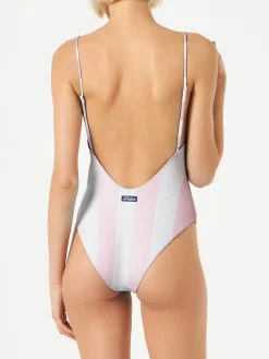 Einteiliger Badeanzug mit Streifenengeln von Fiorucci | FIORUCCI-SONDERAUSGABE