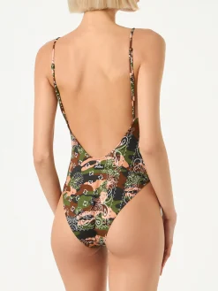 Einteiliger Badeanzug mit nachgeahmtem Bandana-Print