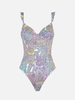 Einteiliger Badeanzug mit Paisley-Rüschen