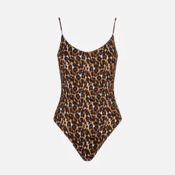 Einteiliger Badeanzug mit Leopardenmuster