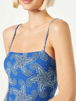 Einteiliger Damen-Badeanzug mit Paisley-Stern-Print