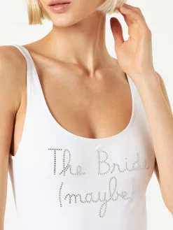 Einteiliger Damen-Badeanzug mit „The Bride Maybe“-Strassstickerei