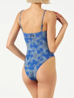 Einteiliger Damen-Badeanzug mit Paisley-Stern-Print