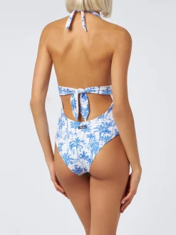 Einteiliger Marylin-Badeanzug für Damen mit Toile de Jouy-Druck