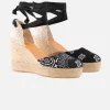 Espadrillas mit hohem Keilabsatz und Knöchelspitze