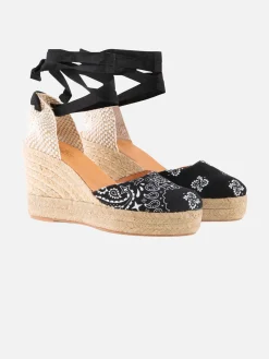 Espadrillas mit hohem Keilabsatz und Knöchelspitze