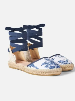 Flache Espadrillas mit Toile-de-Jouy-Print
