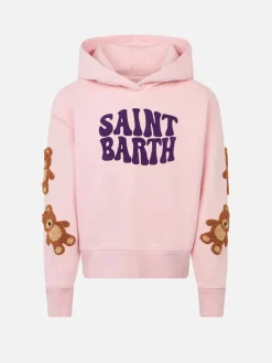 Fleece-Kapuzenpullover für Mädchen mit aufgestickten Teddybären