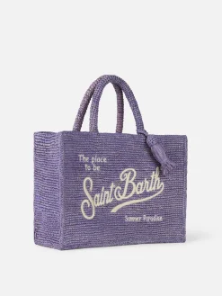 Fliederfarbene Colette Raffia-Handtasche mit Stickerei