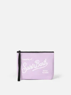 Fliederfarbene Puffer-Pochette Aline mit Logo-Stickerei