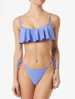 Fliederfarbener Damen-Bralette-Bikini mit Volant