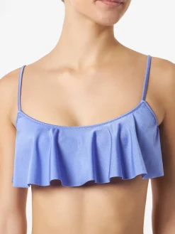 Fliederfarbener Damen-Bralette-Bikini mit Volant
