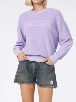 Fliederfarbenes Stardust-Sweatshirt für Damen aus Frottee-Baumwolle