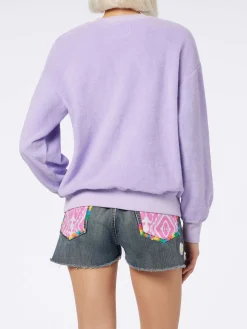 Fliederfarbenes Stardust-Sweatshirt für Damen aus Frottee-Baumwolle