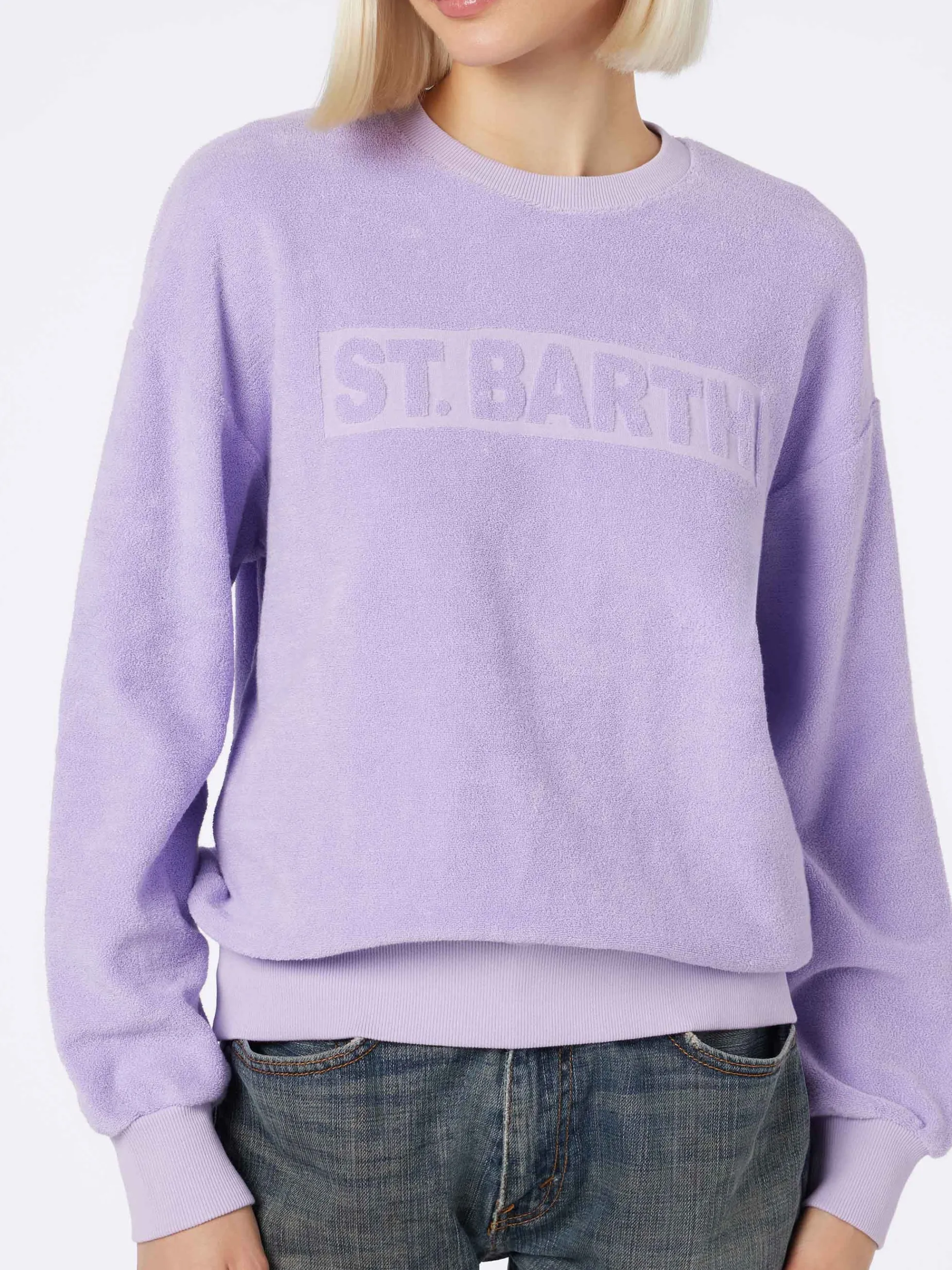 Fliederfarbenes Stardust-Sweatshirt für Damen aus Frottee-Baumwolle