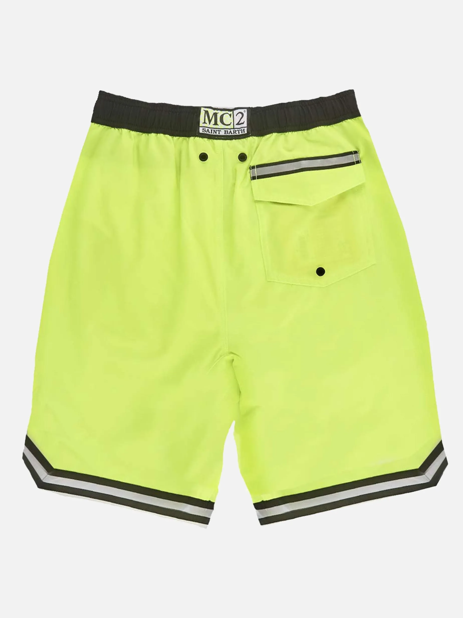 Fluogelbe Badeshorts im Surf-Stil