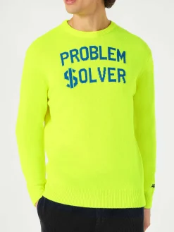 Fluogelber Herrenpullover mit Problem $olver-Aufdruck