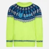 Fluogelber Jungenpullover mit isländischem Jacquard