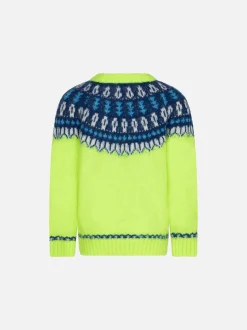 Fluogelber Jungenpullover mit isländischem Jacquard