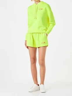 Fluogelber Kapuzenpullover mit St. Barth-Stickerei