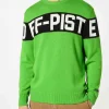 Fluogrüner Herrenpullover mit Off-Piste-Schriftzug