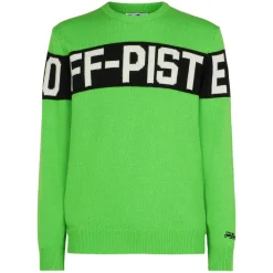 Fluogrüner Herrenpullover mit Off-Piste-Schriftzug