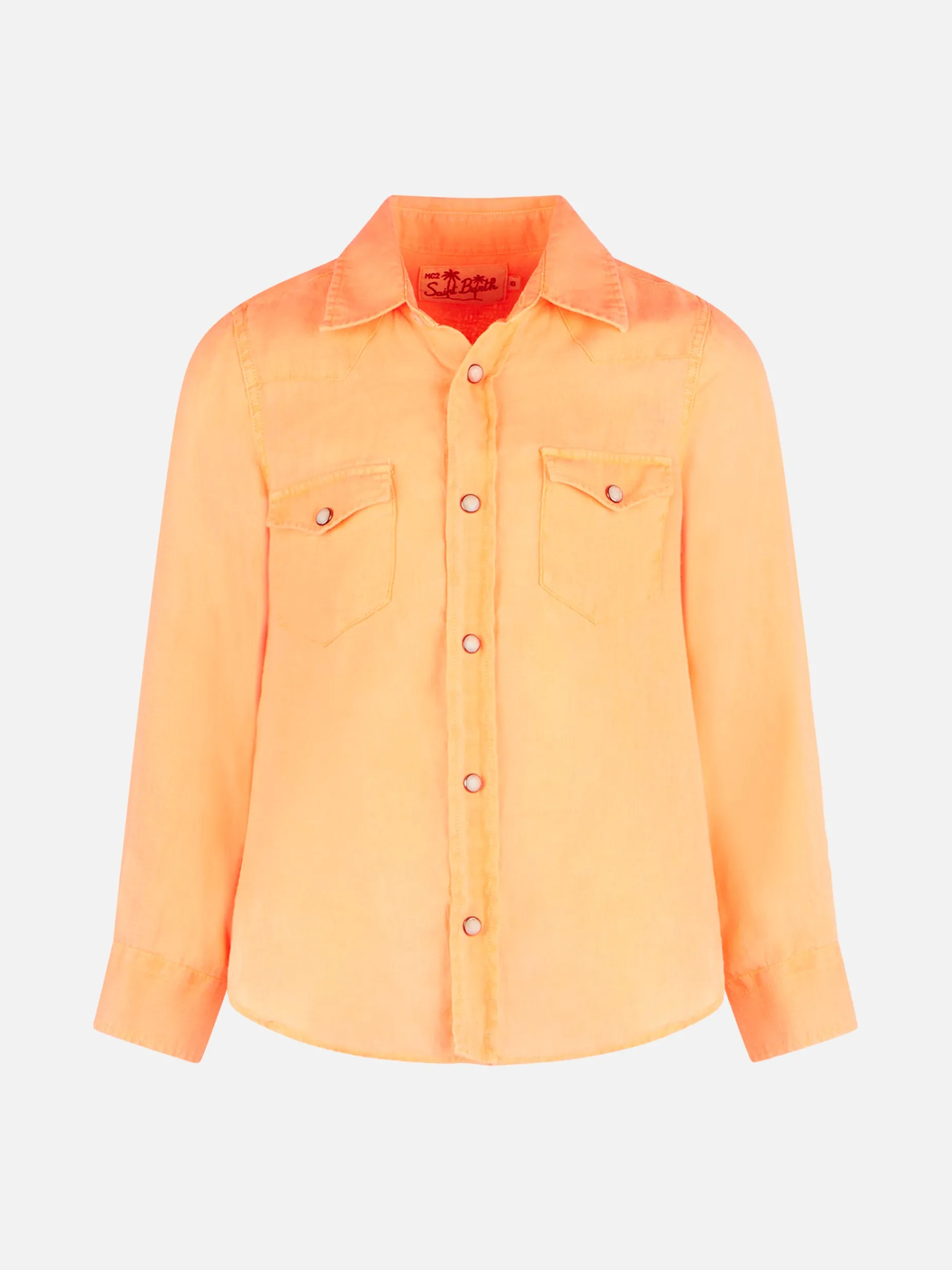 Fluo-orangefarbenes Leinenhemd für Jungen