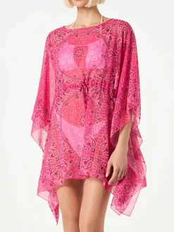Fluo-Rosa-Kaftan mit Bandana-Print
