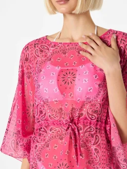 Fluo-Rosa-Kaftan mit Bandana-Print