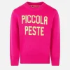 Fluo-Rosa-Pullover für Mädchen, gelbe Fluo-Piccola-Peste-Stickerei
