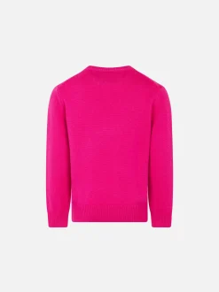 Fluo-Rosa-Pullover für Mädchen, gelbe Fluo-Piccola-Peste-Stickerei
