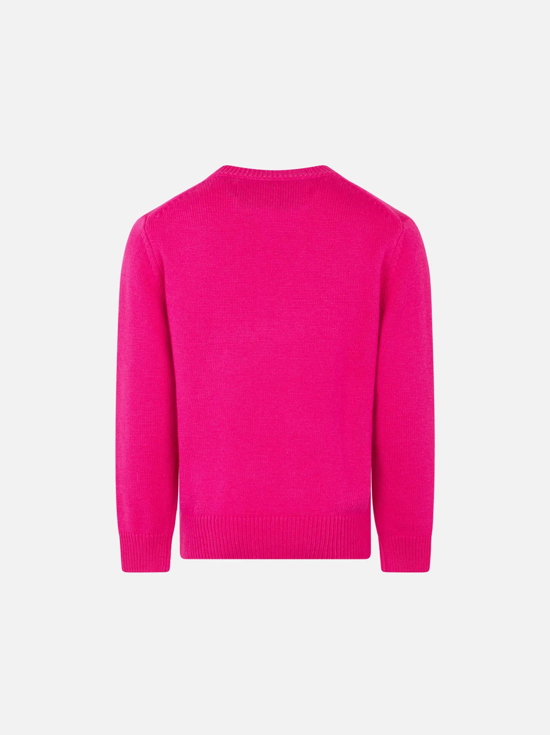 Fluo-Rosa-Pullover für Mädchen, gelbe Fluo-Piccola-Peste-Stickerei