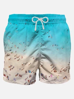 Foto-Badeshorts für Herren am Strand