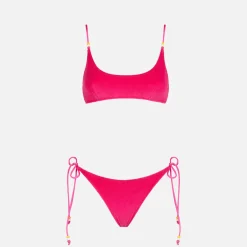 Frottee-Bralette-Bikini für Damen in Fuchsia