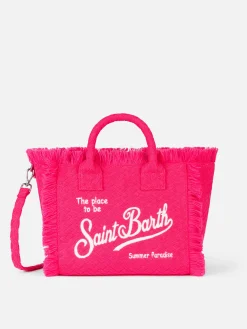 Fuchsiafarbene Colette Sponge-Handtasche mit Prägung aus Frottee