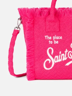 Fuchsiafarbene Colette Sponge-Handtasche mit Prägung aus Frottee