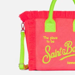 Fuchsiafarbene Frotteehandtasche von Colette mit Saint Barth-Logo