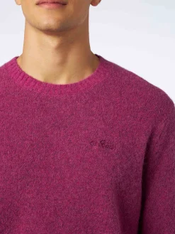 Fuchsiafarbener Stretch-Wollpullover für Herren mit St. Barth-Stickerei