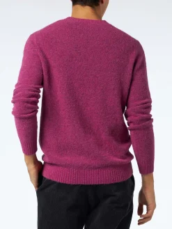 Fuchsiafarbener Stretch-Wollpullover für Herren mit St. Barth-Stickerei