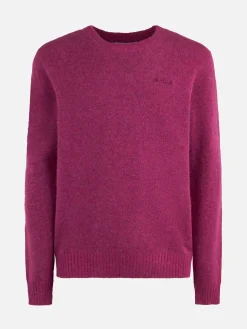 Fuchsiafarbener Stretch-Wollpullover für Herren mit St. Barth-Stickerei